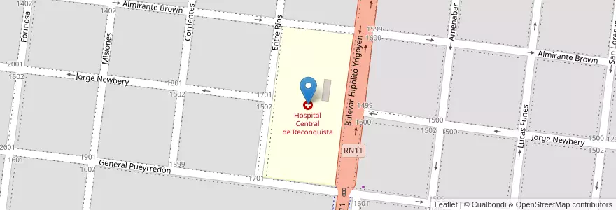 Mapa de ubicacion de Hospital Central de Reconquista en Argentinië, Santa Fe, Departamento General Obligado, Municipio De Reconquista, Reconquista.