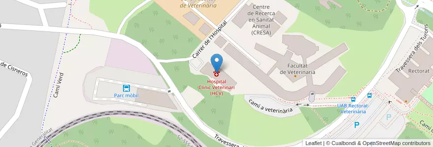 Mapa de ubicacion de Hospital Clínic Veterinari (HCV) en اسپانیا, Catalunya, Barcelona, Vallès Occidental, Cerdanyola Del Vallès.