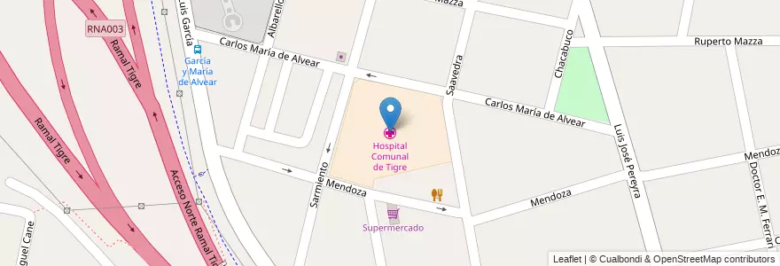 Mapa de ubicacion de Hospital Comunal de Tigre en Argentinië, Buenos Aires, Partido De Tigre, Tigre.