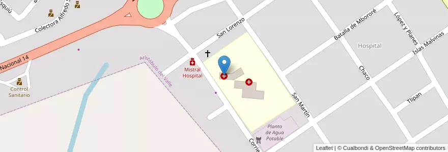 Mapa de ubicacion de Hospital de Aristóbulo del Valle Dr. Justo José Pereyra en Аргентина, Misiones, Departamento Cainguás, Municipio De Aristóbulo Del Valle, Aristóbulo Del Valle.