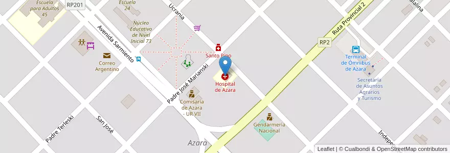 Mapa de ubicacion de Hospital de Azara en 阿根廷, Misiones, Departamento Apóstoles, Municipio De Azara, Azara.