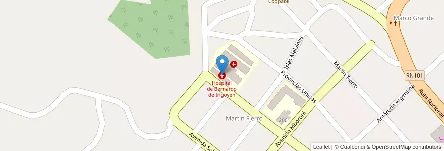 Mapa de ubicacion de Hospital de Bernardo de Irigoyen en 阿根廷, Misiones, Departamento General Manuel Belgrano, Municipio De Bernardo De Irigoyen.