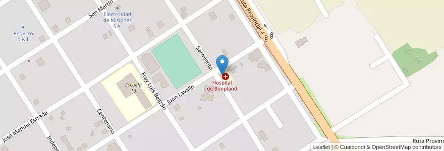 Mapa de ubicacion de Hospital de Bonpland en アルゼンチン, ミシオネス州, Departamento Candelaria, Municipio De Bonpland, Bonpland.