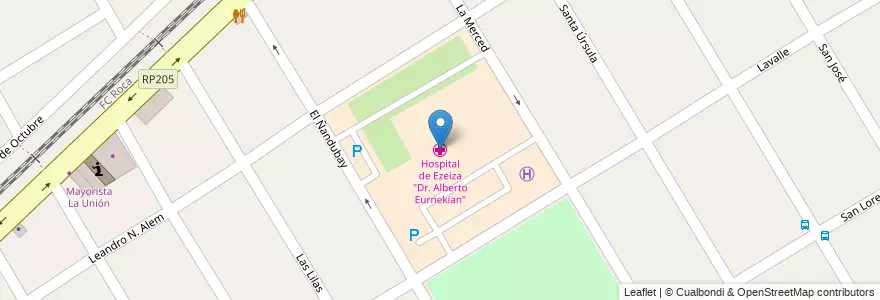 Mapa de ubicacion de Hospital de Ezeiza "Dr. Alberto Eurnekian" en アルゼンチン, ブエノスアイレス州, Partido De Ezeiza, La Unión.
