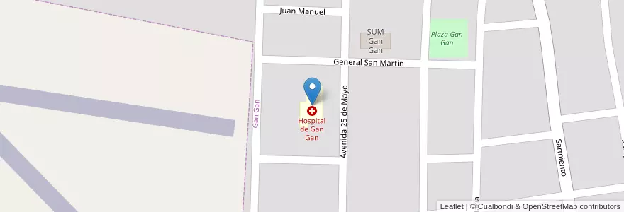 Mapa de ubicacion de Hospital de Gan Gan en アルゼンチン, チリ, チュブ州, Gan Gan, Departamento Telsen.