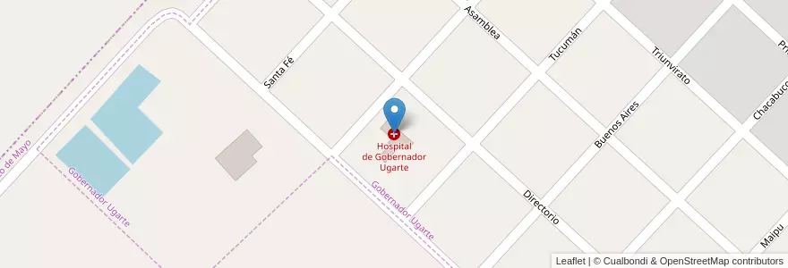 Mapa de ubicacion de Hospital de Gobernador Ugarte en アルゼンチン, ブエノスアイレス州, Partido De Veinticinco De Mayo, Gobernador Ugarte.