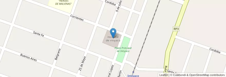 Mapa de ubicacion de Hospital de intiyaco en Argentinië, Santa Fe, Departamento Vera, Municipio De Intiyaco.