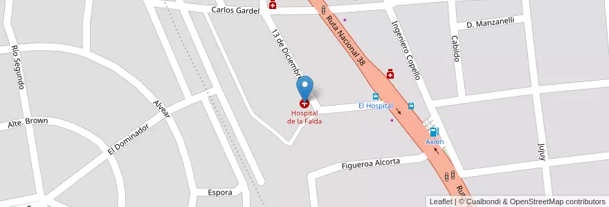 Mapa de ubicacion de Hospital de la Falda en Arjantin, Córdoba, Departamento Punilla, Pedanía San Antonio, Municipio De La Falda.