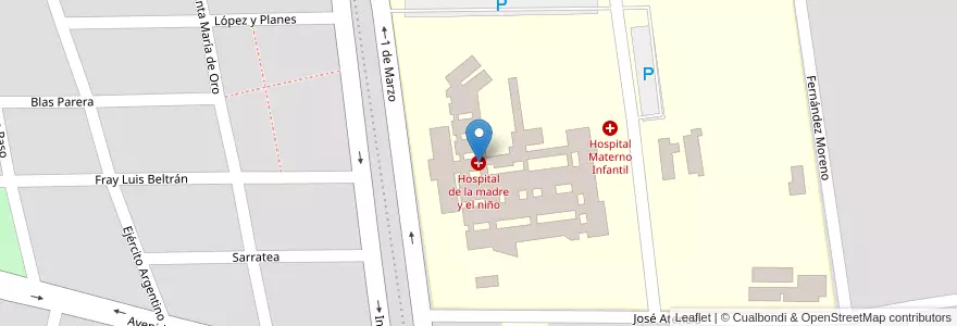 Mapa de ubicacion de Hospital de la madre y el niño en アルゼンチン, ラ・リオハ州, Departamento Capital, La Rioja.