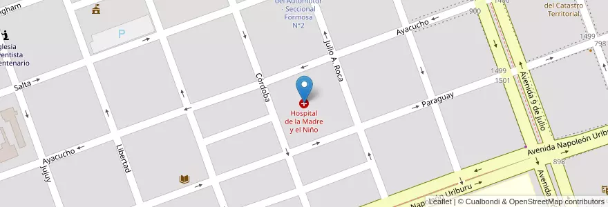 Mapa de ubicacion de Hospital de la Madre y el Niño en アルゼンチン, フォルモサ州, Departamento Formosa, Municipio De Formosa, Formosa.