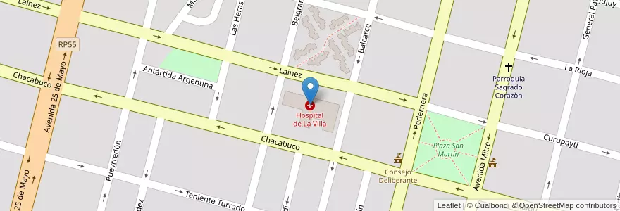 Mapa de ubicacion de Hospital de La Villa en 阿根廷, San Luis, General Pedernera, Villa Mercedes, Municipio De Villa Mercedes.