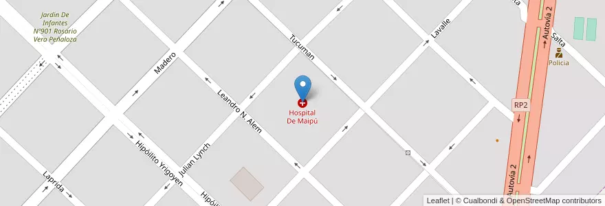 Mapa de ubicacion de Hospital De Maipú en 阿根廷, 布宜诺斯艾利斯省, Partido De Maipú, Maipú.