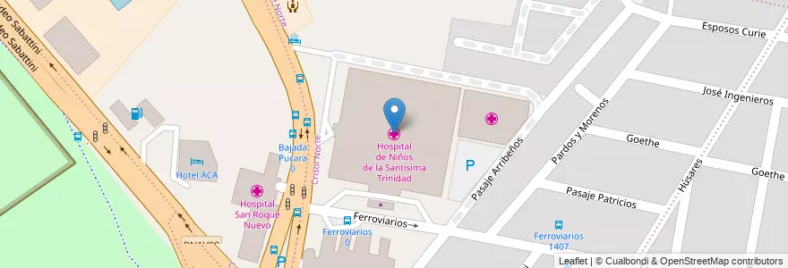 Mapa de ubicacion de Hospital de Niños de la Santísima Trinidad en 아르헨티나, Córdoba, Departamento Capital, Pedanía Capital, Córdoba, Municipio De Córdoba.