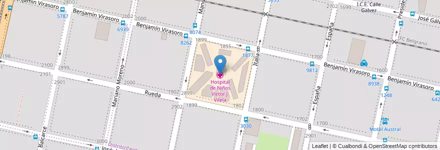 Mapa de ubicacion de Hospital de Niños Víctor J. Vilela en Argentina, Santa Fe, Departamento Rosario, Municipio De Rosario, Rosario.