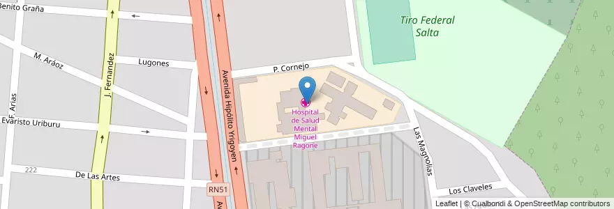 Mapa de ubicacion de Hospital de Salud Mental Miguel Ragone en Arjantin, Salta, Capital, Municipio De Salta.