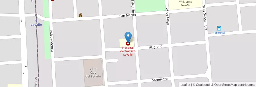 Mapa de ubicacion de Hospital de Transito Lavalle en アルゼンチン, サンティアゴ・デル・エステロ州, Departamento Guasayán, Lavalle.