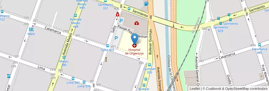 Mapa de ubicacion de Hospital de Urgencias en 아르헨티나, Córdoba, Departamento Capital, Pedanía Capital, Córdoba, Municipio De Córdoba.