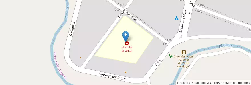 Mapa de ubicacion de Hospital Distrital en アルゼンチン, サンタクルス州, チリ, Río Chico, Gobernador Gregores.