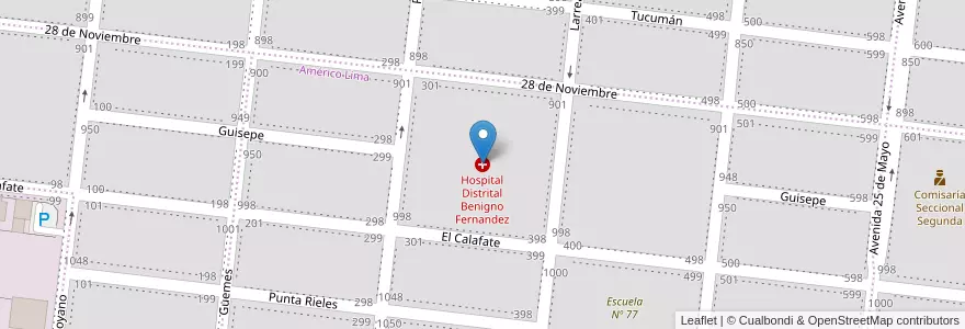 Mapa de ubicacion de Hospital Distrital Benigno Fernandez en آرژانتین, شیلی, استان سانتا کروس، آرژانتین, Las Heras, Deseado, Las Heras.
