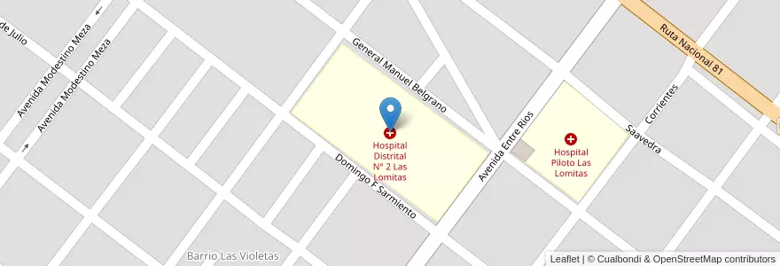 Mapa de ubicacion de Hospital Distrital N° 2 Las Lomitas en 阿根廷, Formosa, Departamento Patiño, Municipio De Las Lomitas, Las Lomitas.