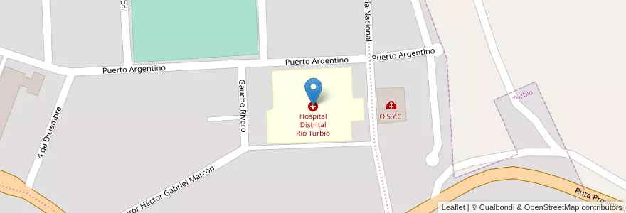Mapa de ubicacion de Hospital Distrital Río Turbio en الأرجنتين, Provincia De Última Esperanza, إقليم ماجلان, محافظة سانتا كروز, تشيلي, Güer Aike, Río Turbio, Río Turbio.