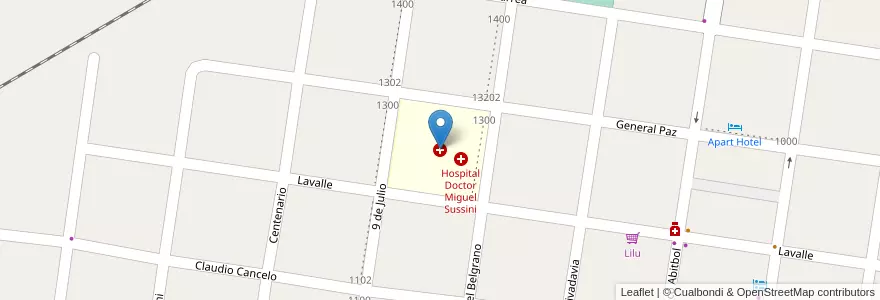Mapa de ubicacion de Hospital Doctor Miguel Sussini en アルゼンチン, コリエンテス州, Departamento General Alvear, Municipio De Alvear.