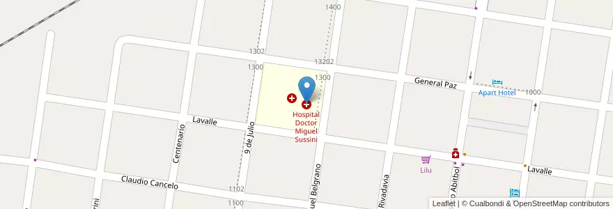 Mapa de ubicacion de Hospital Doctor Miguel Sussini en アルゼンチン, コリエンテス州, Departamento General Alvear, Municipio De Alvear.