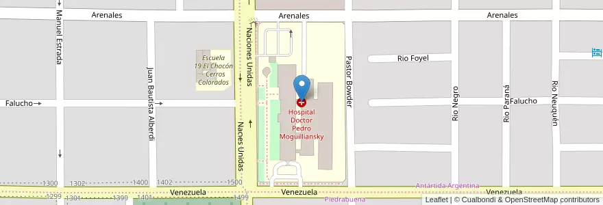 Mapa de ubicacion de Hospital Doctor Pedro Moguilliansky en 아르헨티나, 칠레, 리오네그로주, Cipolletti, Departamento General Roca.