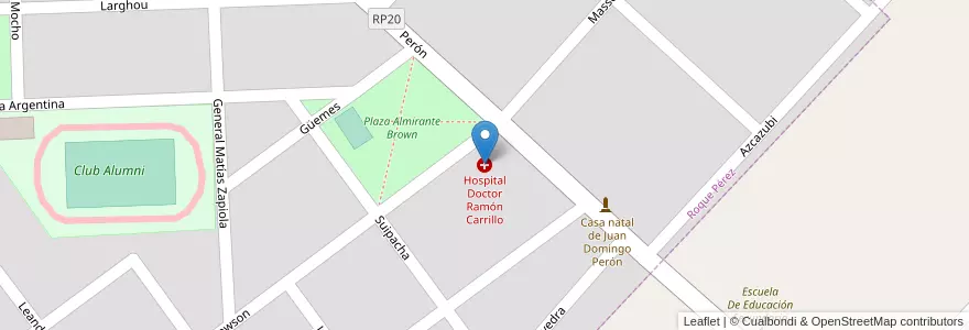 Mapa de ubicacion de Hospital Doctor Ramón Carrillo en アルゼンチン, ブエノスアイレス州, Partido De Roque Pérez, Roque Pérez.