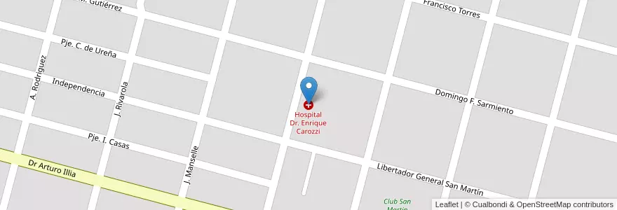 Mapa de ubicacion de Hospital Dr. Enrique Carozzi en آرژانتین, Córdoba, Departamento Río Cuarto, Pedanía Cautiva, Municipio De Vicuña Mackenna, Vicuña Mackenna.