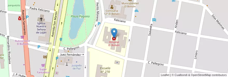 Mapa de ubicacion de Hospital El Bolsón en アルゼンチン, チリ, リオネグロ州, Departamento Bariloche, El Bolsón.