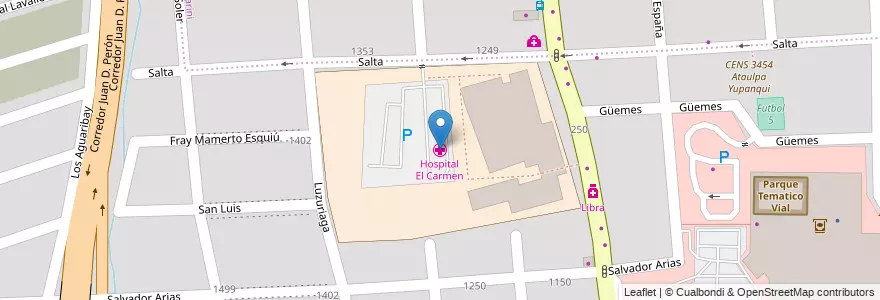 Mapa de ubicacion de Hospital El Carmen en アルゼンチン, チリ, メンドーサ州, Godoy Cruz, Departamento Godoy Cruz, Distrito Ciudad De Godoy Cruz.