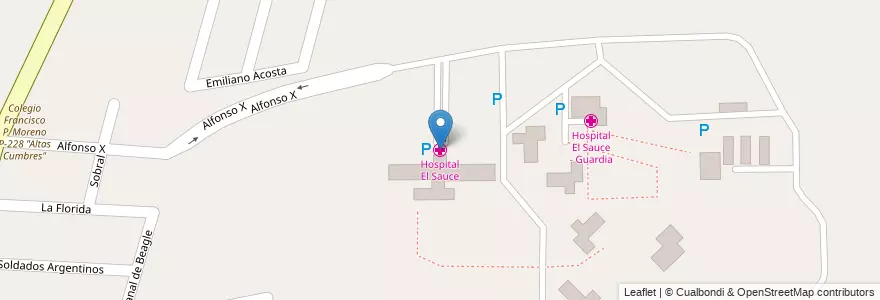Mapa de ubicacion de Hospital El Sauce en アルゼンチン, チリ, メンドーサ州, Departamento Guaymallén, Distrito El Sauce.