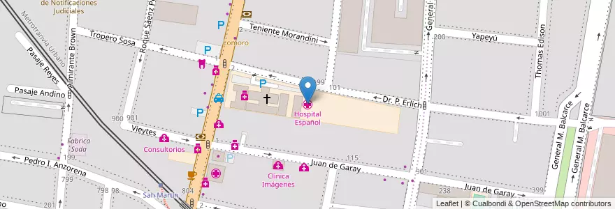 Mapa de ubicacion de Hospital Español en آرژانتین, شیلی, Mendoza, Godoy Cruz, Departamento Godoy Cruz, Distrito Ciudad De Godoy Cruz.