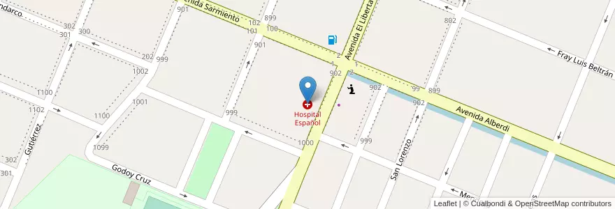 Mapa de ubicacion de Hospital Español en Arjantin, Şili, Mendoza, San Rafael, Distrito Ciudad De San Rafael, Departamento San Rafael.