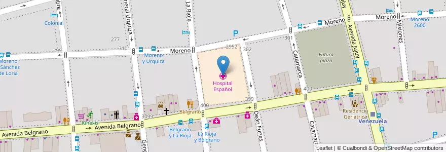 Mapa de ubicacion de Hospital Español, Balvanera en 阿根廷, Ciudad Autónoma De Buenos Aires, Comuna 3, 布宜诺斯艾利斯.