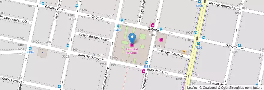 Mapa de ubicacion de Hospital Español en アルゼンチン, サンタフェ州, Departamento Rosario, Municipio De Rosario, ロサリオ.