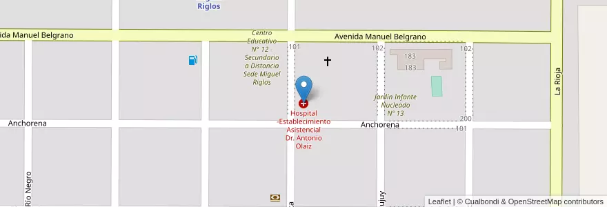 Mapa de ubicacion de Hospital -Establecimiento Asistencial Dr. Antonio Olaiz en آرژانتین, La Pampa, Municipio De Miguel Riglos, Departamento Atreucó.