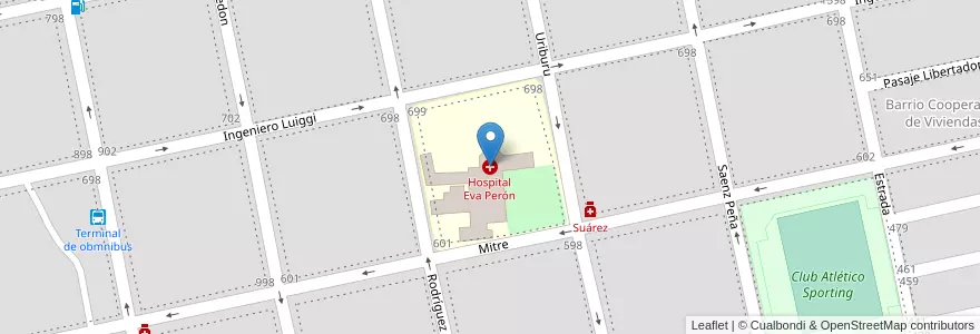 Mapa de ubicacion de Hospital Eva Perón en アルゼンチン, ブエノスアイレス州, Partido De Coronel De Marina Leonardo Rosales, Punta Alta.