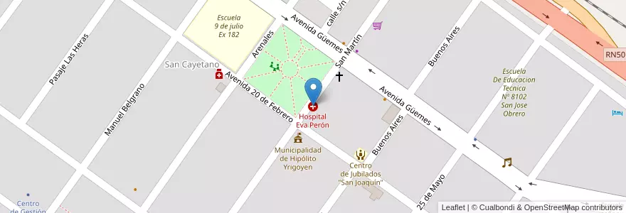 Mapa de ubicacion de Hospital Eva Perón en Arjantin, Salta, Orán, Municipio De Hipólito Yrigoyen, Hipólito Yrigoyen.