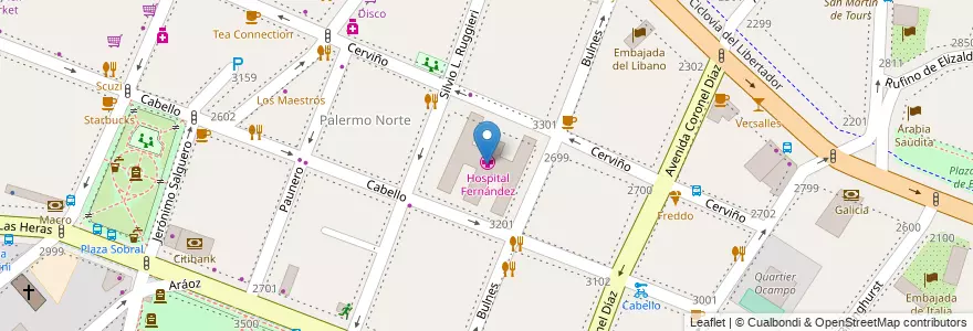 Mapa de ubicacion de Hospital Fernández, Palermo en 아르헨티나, Ciudad Autónoma De Buenos Aires, 부에노스아이레스, Comuna 14.