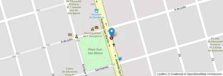 Mapa de ubicacion de Hospital Florentino Ameghino en Argentinien, Provinz Buenos Aires, Partido De Florentino Ameghino, Ameghino.