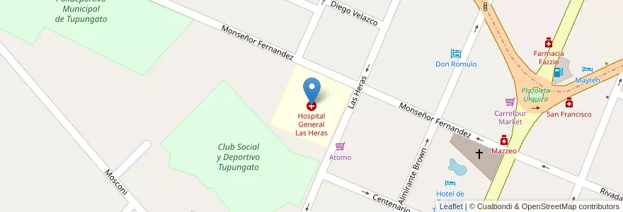 Mapa de ubicacion de Hospital General Las Heras en Argentina, Chile, Mendoza, Departamento Tupungato, Distrito Ciudad De Tupungato.