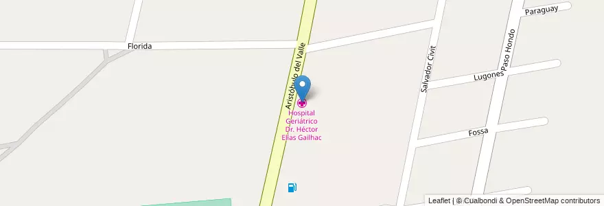 Mapa de ubicacion de Hospital Geriátrico Dr. Héctor Elías Gailhac en Arjantin, Şili, Mendoza, Departamento Las Heras, Distrito El Algarrobal.