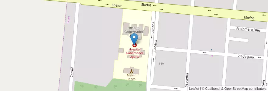 Mapa de ubicacion de Hospital Gobernador Ugarte en Argentina, Provincia Di Buenos Aires, Partido De Puan, Puan.