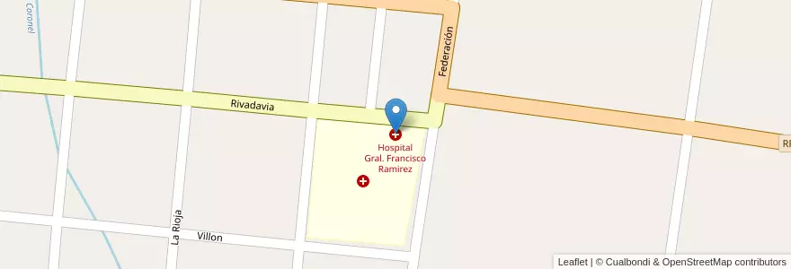 Mapa de ubicacion de Hospital Gral. Francisco Ramirez en アルゼンチン, エントレ・リオス州, Departamento Feliciano, Distrito Basualdo, San José De Feliciano.