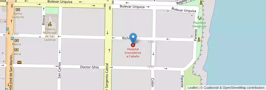Mapa de ubicacion de Hospital Granaderos a Caballo en Arjantin, Santa Fe, Departamento San Lorenzo, Municipio De San Lorenzo, San Lorenzo.