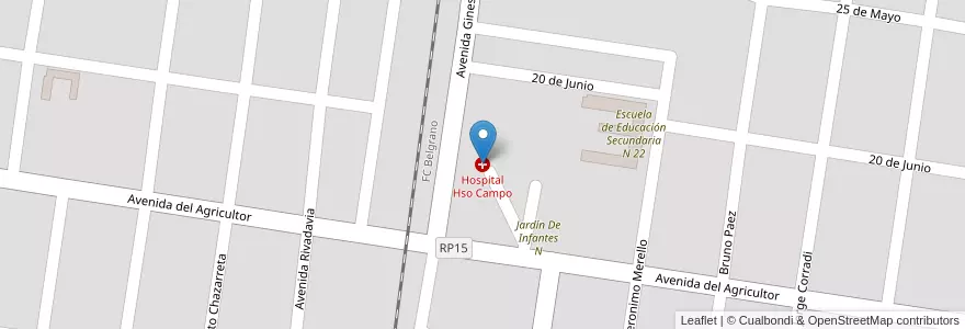 Mapa de ubicacion de Hospital Hso Campo en アルゼンチン, チャコ州, Departamento Dos De Abril, Municipio De Hermoso Campo, Hermoso Campo.