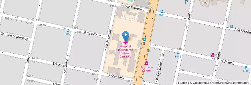 Mapa de ubicacion de Hospital Intendente Gabriel Carrasco en آرژانتین, سانتافه, Departamento Rosario, Municipio De Rosario, تسبیح.