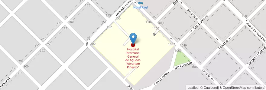 Mapa de ubicacion de Hospital Interzonal General de Agudos "Abraham Piñeyro" en アルゼンチン, ブエノスアイレス州, Partido De Junín, Junín.